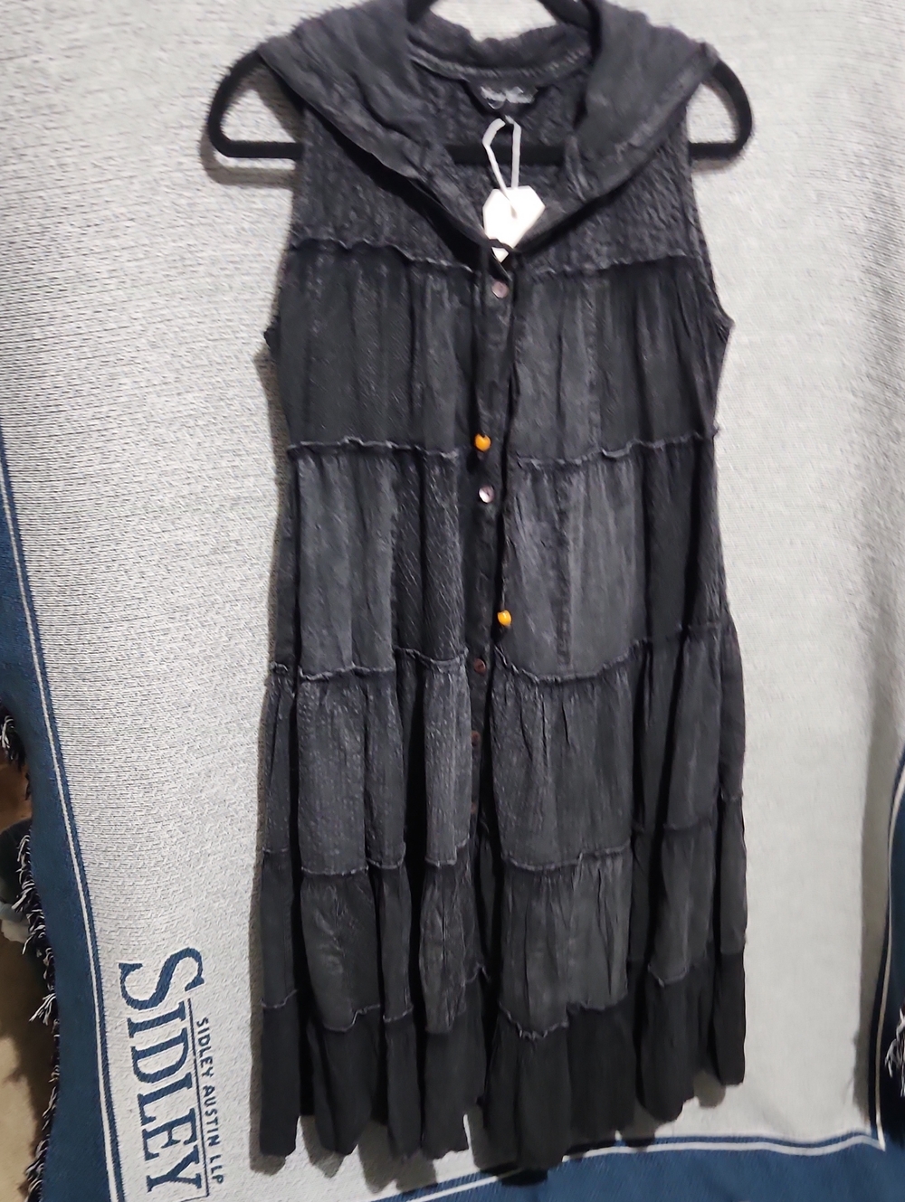 Young Threads Sleeveless Tiered Hooded Dress - Black